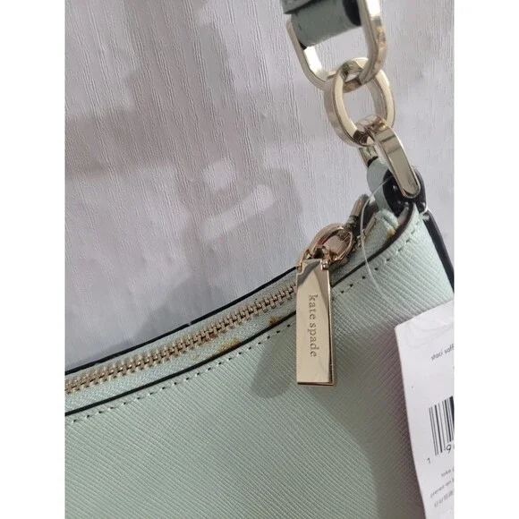 NWT KATE SPADE Staci Saffiano Leather Shoulder/Hobo Bag Crystal Blue $359 *FLAW - Picture 4 of 16
